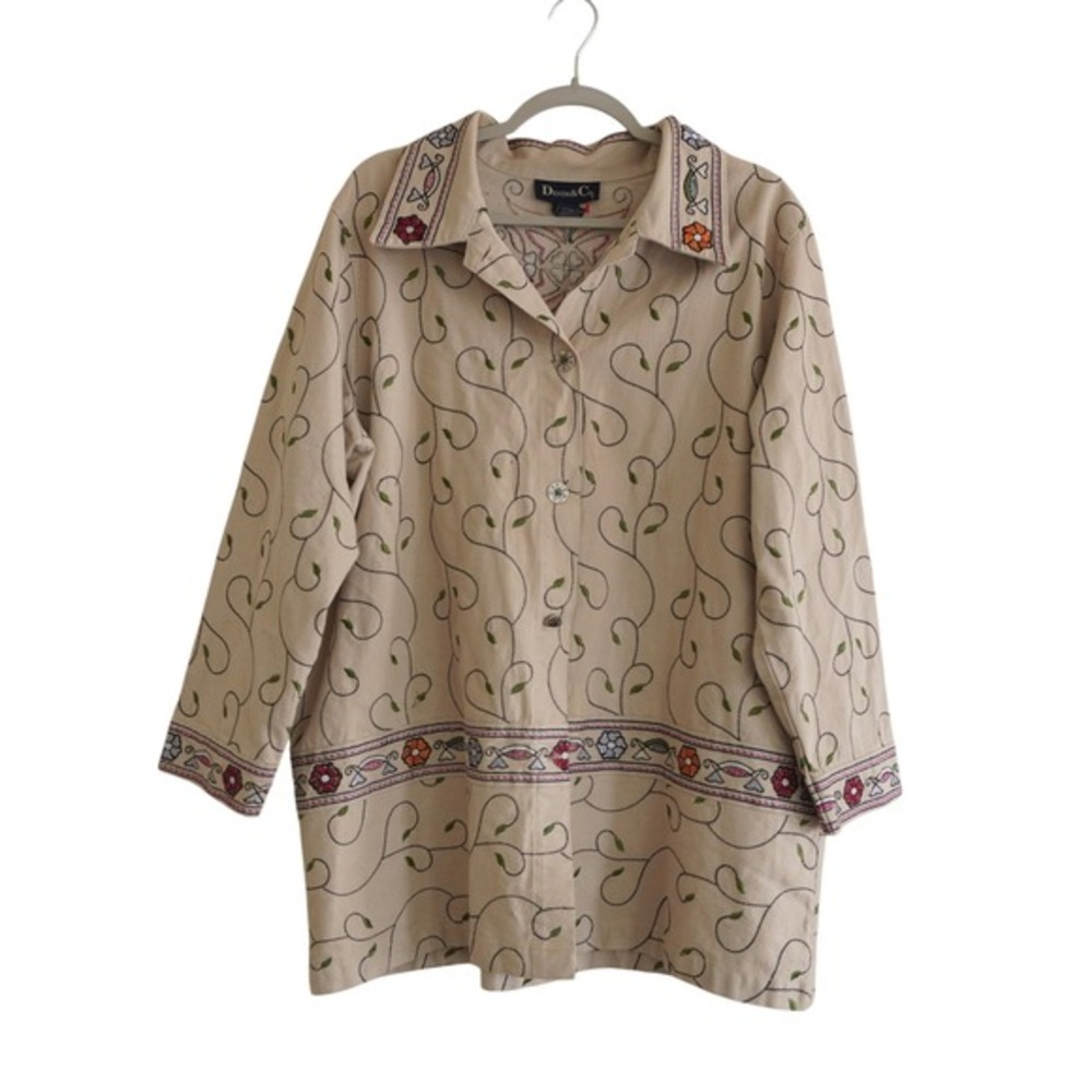 Denim‎ & Co Tan Embroidered Floral Cotton Jacket Plus Size 1X Cottagecore Boho